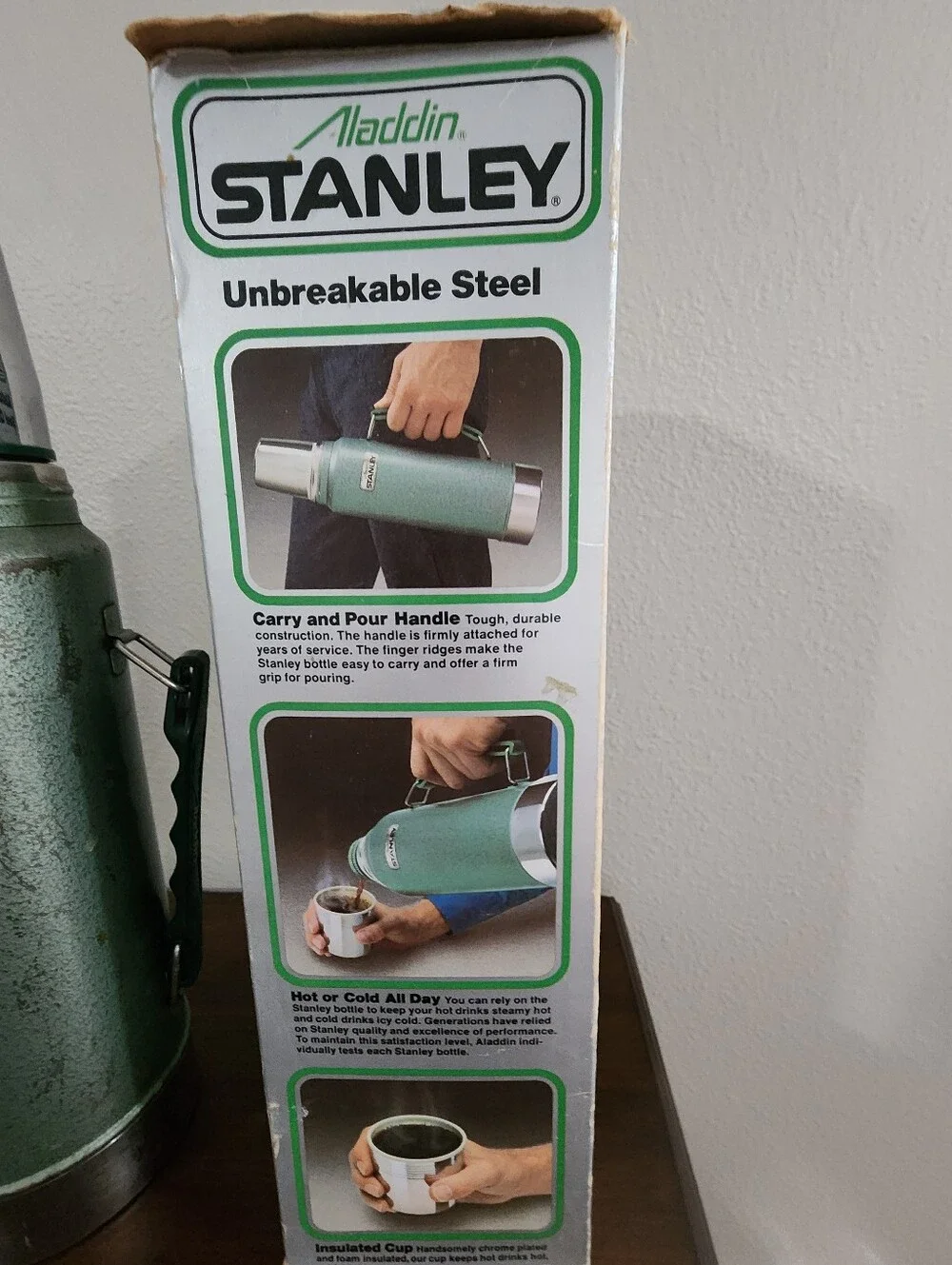 Stanley Green Metal Quart Thermos - Vintage Look